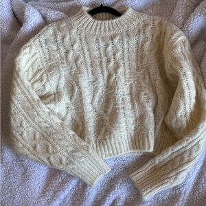 Mango Cream Cable-Knit Crewneck Sweater